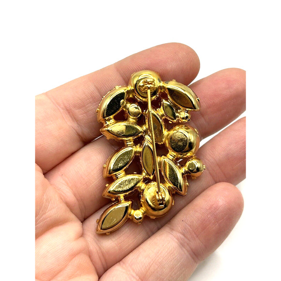 VTG Pink Rhinestone Pin Brooch Cluster Marquis Round Shaped Gold Tone Unsigned - Picture 5 of 7